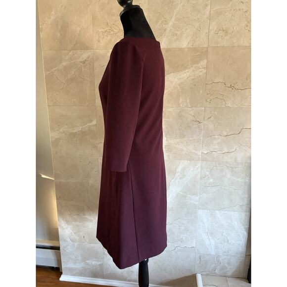 MM.LaFleur Alexandra Sheath Dress - 4 Burgundy V-Neck Minimalist Office Holiday - Picture 6 of 7